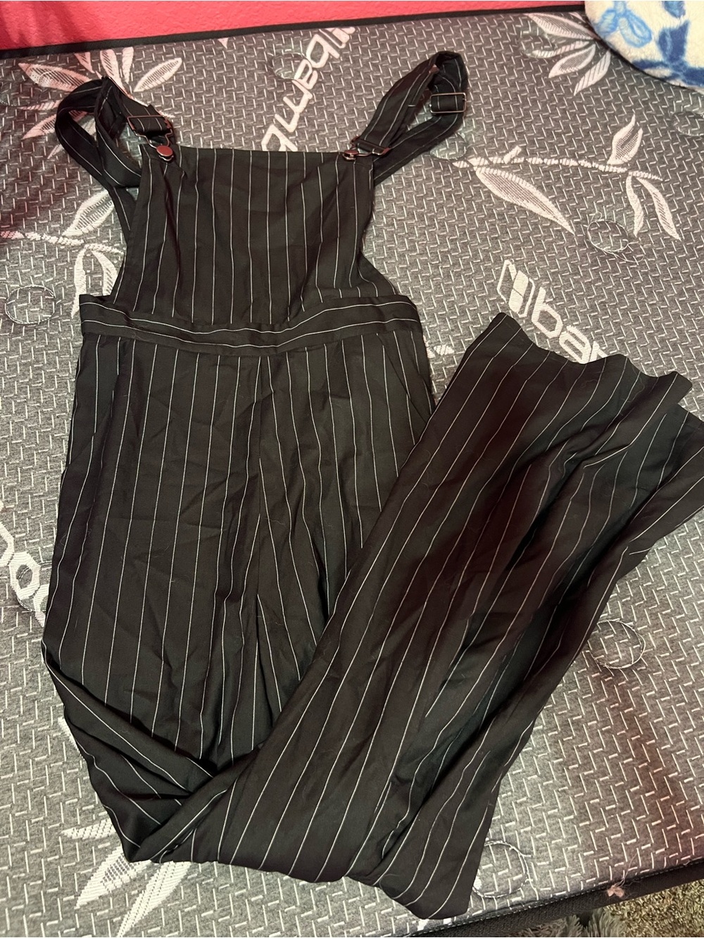 Black Pinstripe Wide-Leg Jumpsuit